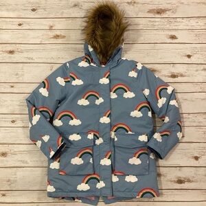 Boden Cosy Waterproof Winter Puffer Coat Rainbow Wren Blue Size 13-14 Youth
